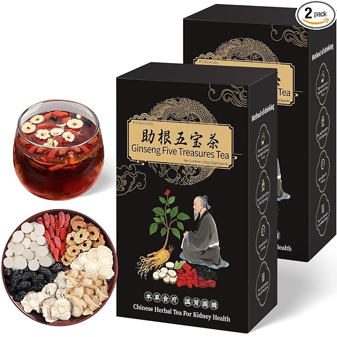 Ginseng Five Treasures Kidney Tea, Chinese Ginseng Six Treasure Tea Cleanse Detox TeaBags for Women