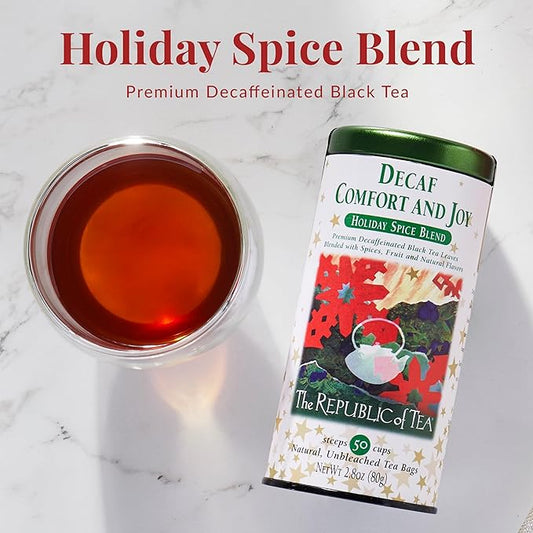 The Republic of Tea – Decaf Comfort and Joy Tea Tin, Decaffeinated, 50 Tea Bags
