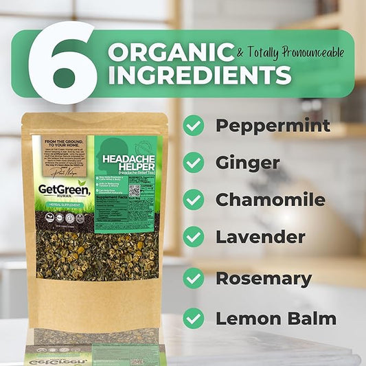 Tension and Relief Loose Leaf Tea w/ Peppermint, Ginger, Chamomile, Organic Herbal Tea, 2 oz (57 gram), Decaf, Vegan, Healthy, Zero Caffeine, Organic
