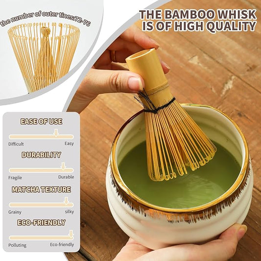 Matcha Whisk Set: Includes Bamboo Whisk, Matcha Bowl, Cute Stand, Bamboo Scoop, Scoop Rest