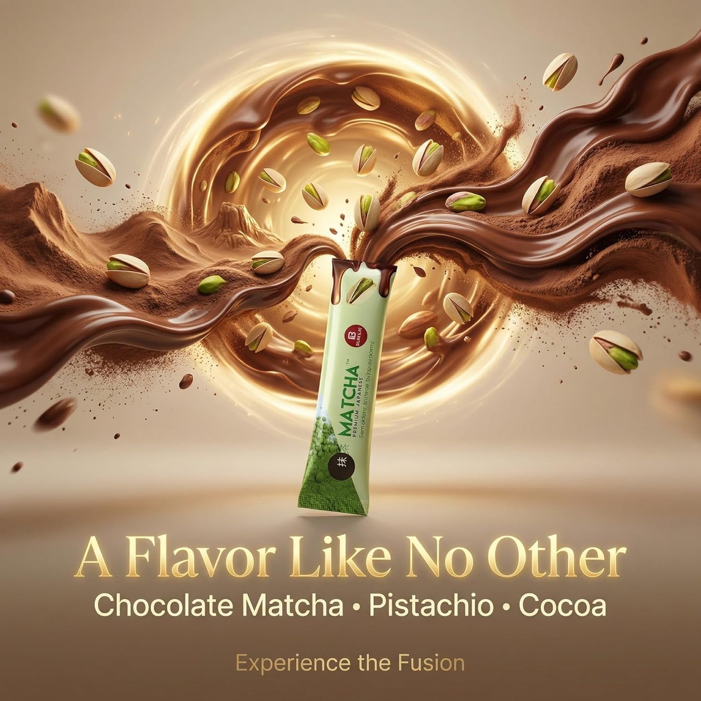 Premium Japanese Matcha Dubai Chocolate Powder - 10 Pack Matcha Green Tea with Cocoa & Pistachio - Rich, Smooth & Satisfying Taste Balanced Instant Drink Mix - 8g Single Serve Packs (Total 2.82 oz)