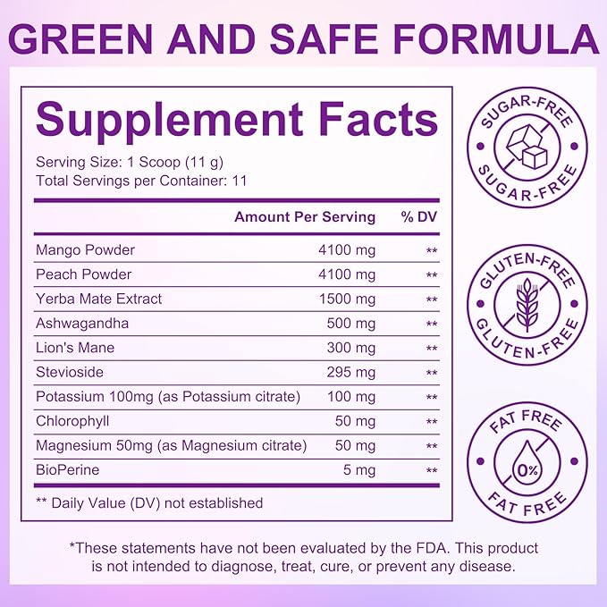 Yerba Mate Instant Tea Powder – Super Yerba for Reduce Brain Fod, Gut Health, Relaxation and Focus, Sugar-Free, Ideal for Health Enthusiasts, Traditional Argentina Yerba Mate Peach Mango Magic