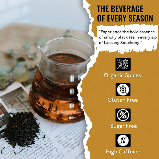 Tea Runners Lapsang Souchong Organic Whole Leaf Black Tea – Small Batch, Smoked Over Pinewood for Bold, Complex Flavor – Premium Fujian China Loose Leaf Tea, High Caffeine - 5 oz