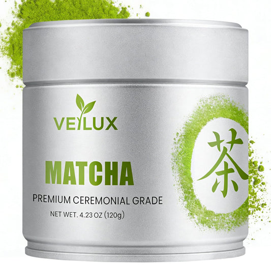 VEILUX Ceremonial Grade Matcha Green Tea Powder-100% Pure Unsweetened No Additives - First Harvest Quality for Authentic Flavor, Vibrant Green & Smooth Umami Taste, 4.23oz Tin
