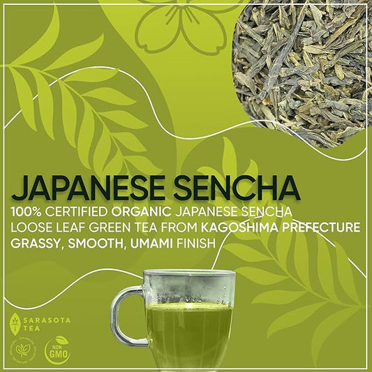 Organic Japanese Sencha Green Tea Loose Leaf | Premium Green Tea from Kagoshima Prefecture | 100% USDA Organic | Fresh & Grassy Flavor | 3oz Bag | High Antioxidants | Non-GMO