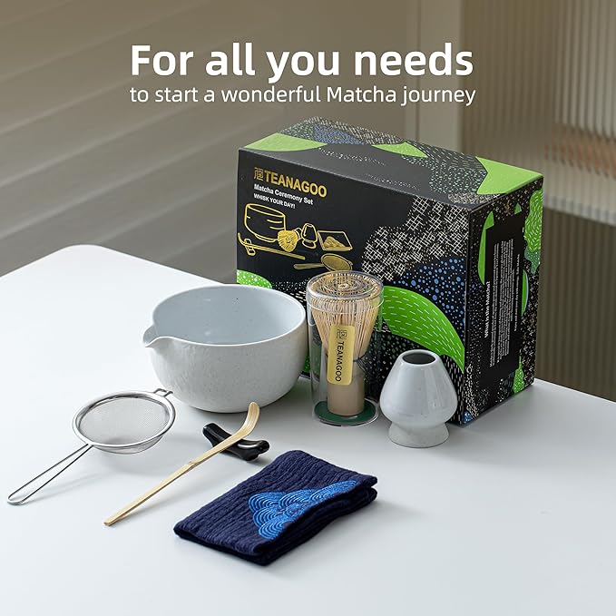 Teanagoo Matcha Whisk Set,7 Pcs Matcha Set Lt.Grey,Matcha Kit for Ceremony,Matcha Tea Set for Making Breakfast/Latte