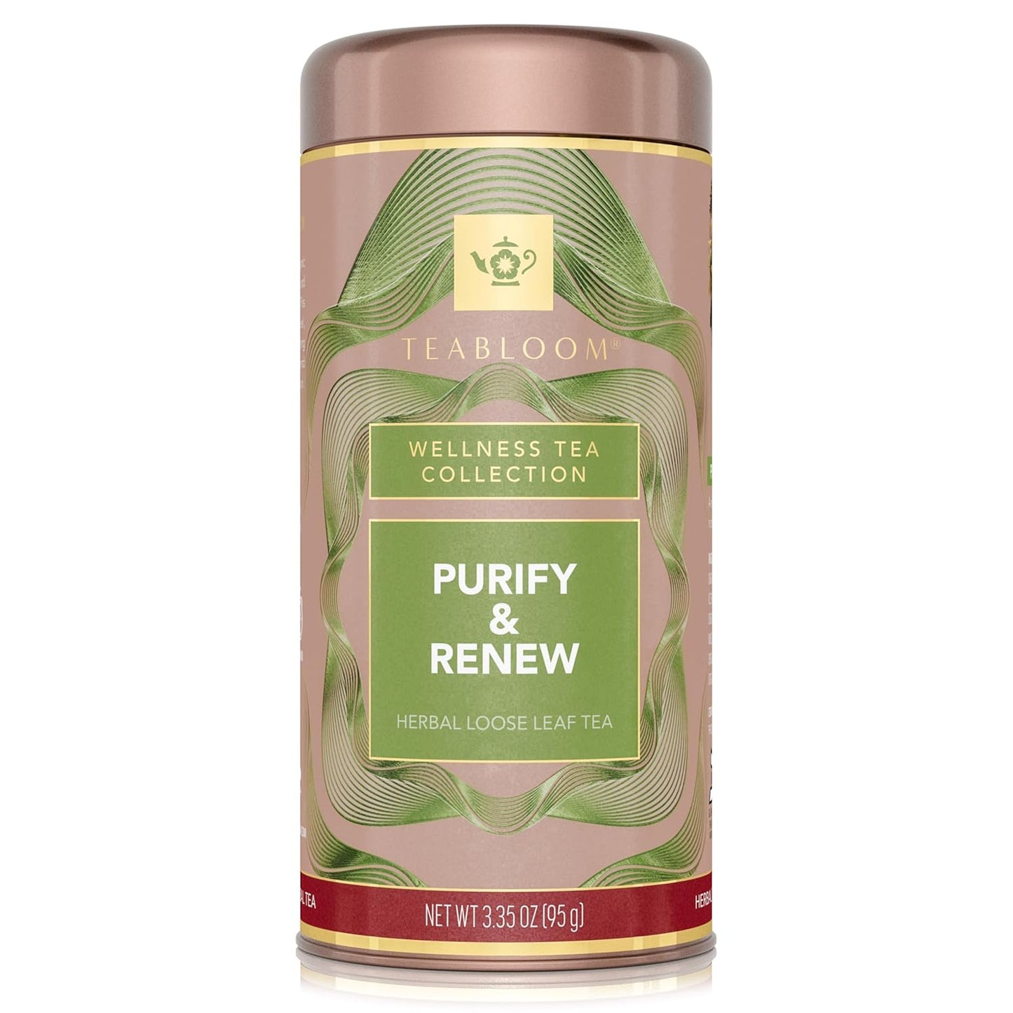 Teabloom Purify and Renew Loose Leaf Herbal Tea with Lemon, Herbs & Yerba Maté | Lightly Caffeinated Garden-Inspired Blend | Canister Makes 35–50 Cups | Gift-Ready Reusable Tin