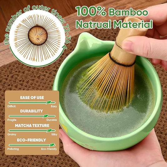 Matcha Whisk Set, 8Pcs Matcha Set for Ceremony, Matcha Whisk and Ceramic Bowl with Matcha Scoop & Sifter and All Accessories for Breakfast