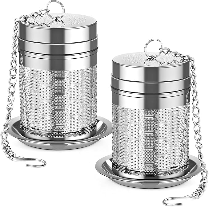 Tea Infusers for Loose Tea, (2 Pack) 18/8 Stainless Steel Tea Strainer Set, Extra Fine Mesh Tea Stee