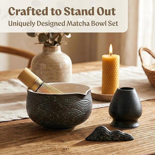 Matcha Kit Whisk Set (7 Pcs) - Complete Matcha Set, Matcha Bowl with with Bowl, Whisk and Holder, Bamboo Spoon/Scoop, Scoop Rester and Sifter incl