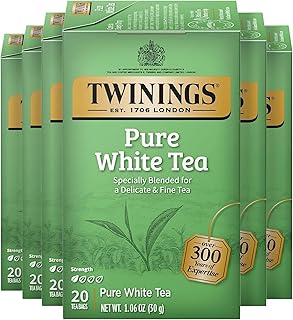 Twinings Pure White Tea Individually Wrapped Bags, 20 Count (Pack of 6), Light & Fresh, Caffeinated, Enjoy Hot or Iced, 120 Teabags