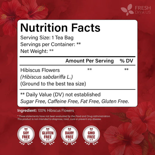 FRESHDRINKUS 60 Hibiscus Flowers Tea Bags