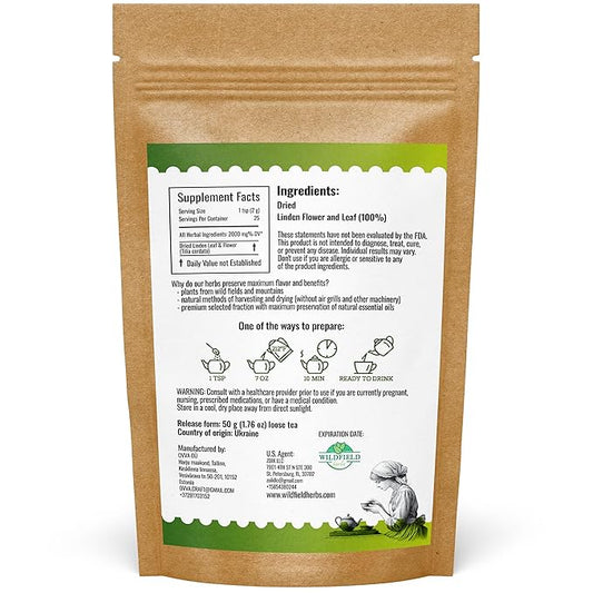 1.8 oz. Linden Tea Loose Leaf Te De Tilo Dried Linden Blossom Herb (Tilia Cordata) - 50g Tea Herbal Lipa Tila