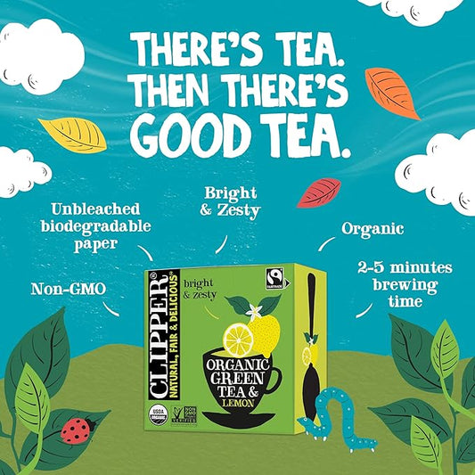 Clipper Tea Green Tea & Lemon Teabags – USDA Organic, Great Hot or Iced – Bright, Zippy, Natural, Fair & Delicious – 200 Tea Bags