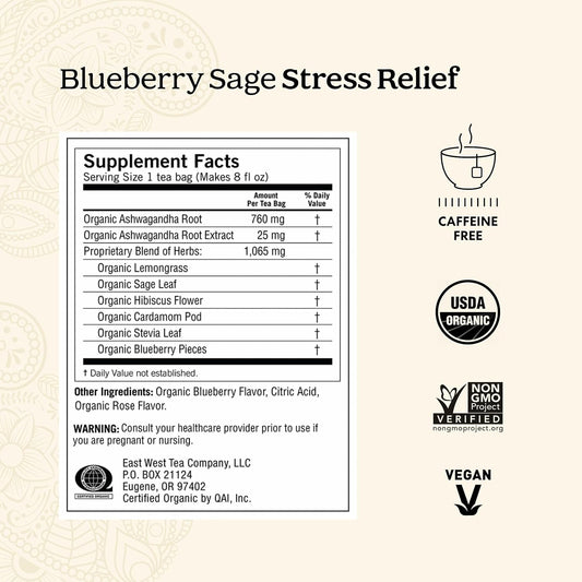 Yogi Blueberry Sage Stress Relief Tea, 16 Tea Bags (4 Pack)