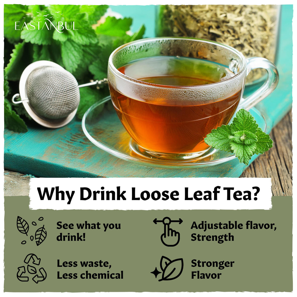 Eastanbul Lemon Balm Leaf, Melissa Tea, Natural, No Caffeine,1.4oz