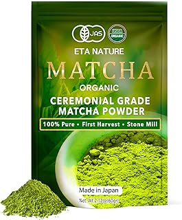 ETANATURE Premium Ceremonial Grade Matcha Powder - Matcha Green Tea Powder for Metabolism, Brain and Sleep - JAS Certified Matcha Grade from Japan Kagoshima Farms 60 Servings - Ceremonial Tea 60g