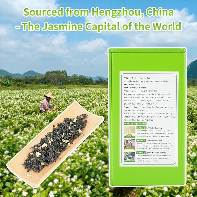 Choteaweis Green Tea Loose Leaf Pure Leaves in Iron Can Chinese Jasmine Tea | Fragrant,Sweet,Refreshing, Artisan | 7.05 Ounce (200g)