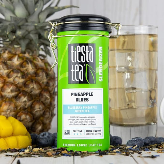 Tiesta Tea - Pineapple Blues, Premium Loose Leaf Blend, Blueberry Pineapple Green Tea, Refreshing Blend, Medium Caffeinated, Hot or Iced, Seasonal Flavors, 50 Cups, 5 Ounce Refillable Tin