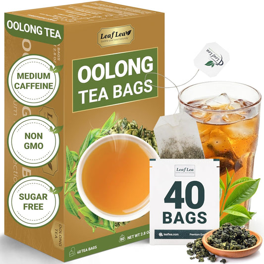 LeafLea 40 Oolong Tea Bags, 100% Oolong Tea Leaves, Smooth Warm Aroma with Light Toasted Notes, Te Oolong for Daily Wellness Focus, Natural Caffeine, Sugar-Free, Individually Wrapped Freshness