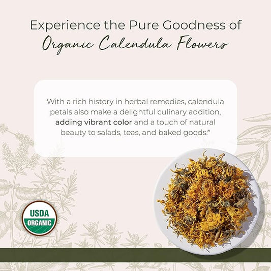 Starwest Botanicals Organic Calendula Flowers Whole, 1 Pound Bulk Resealable Bag Herbal Tea (Calendula Officinalis)