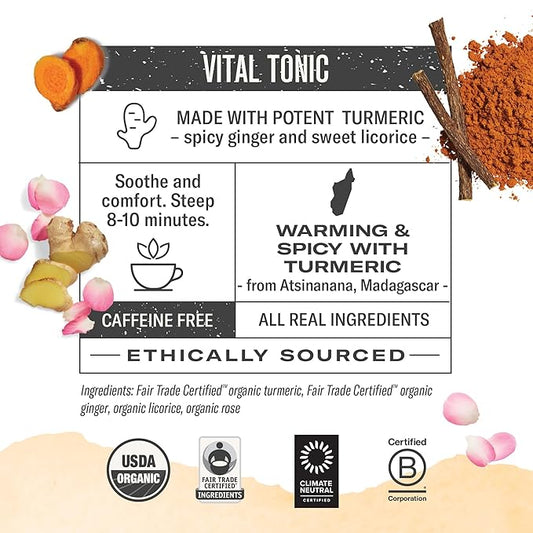 Numi Organic Tea Three Roots, 12 Count Box of Tea Bags (Pack of 3) Turmeric Tea