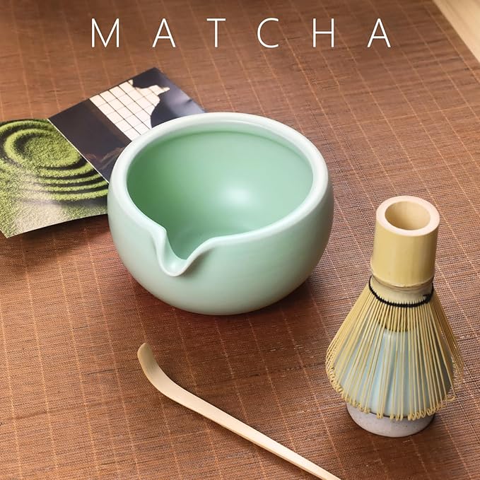 Artcome 7 Pcs Complete Matcha Ceremony Kit for Tea Ceremony, Bowl with Pouring Spout, Whisk, Tea Scoop, Matcha Powder Strainer, Matcha Tea Set For Making Usucha, Koicha and Matcha Latte (Green)