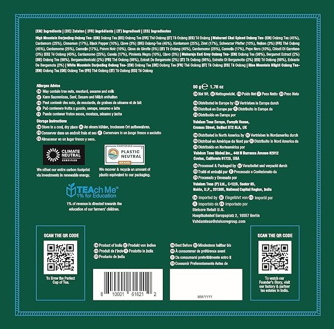 VAHDAM Assorted Oolong Tea Sampler Gift Set (5 Flavors) – Gluten-Free, Non-GMO | 5 Unblended Loose Leaf Teas | Tea Variety Pack | Gift for Women & Men