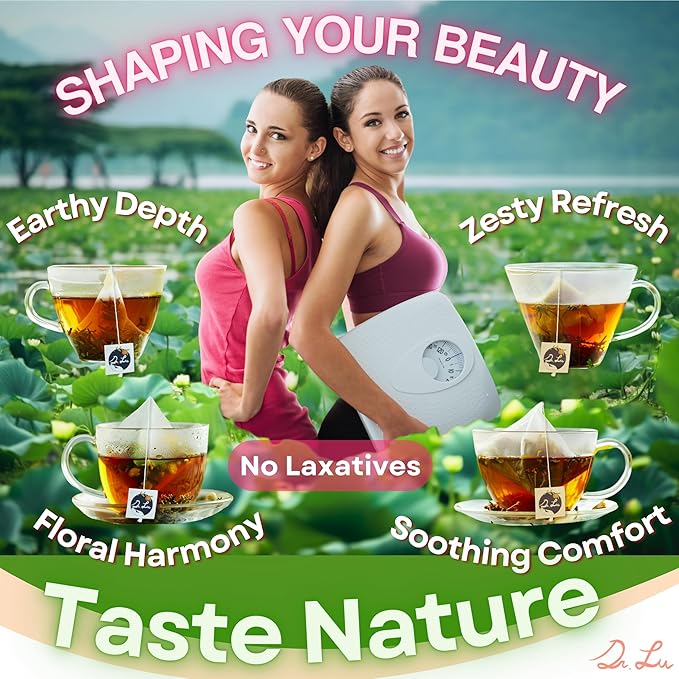 Dr. Lu’s Happy Slim Tea | 100% Natural Detox Tea for Body Balance & Shape | Colon Cleanse tea for Bloating & Digestion | 11 Inno-Cleanse Herbs incl. Hawthorn, Lotus Leaf, Burdock, Dandelion | Laxative-Free