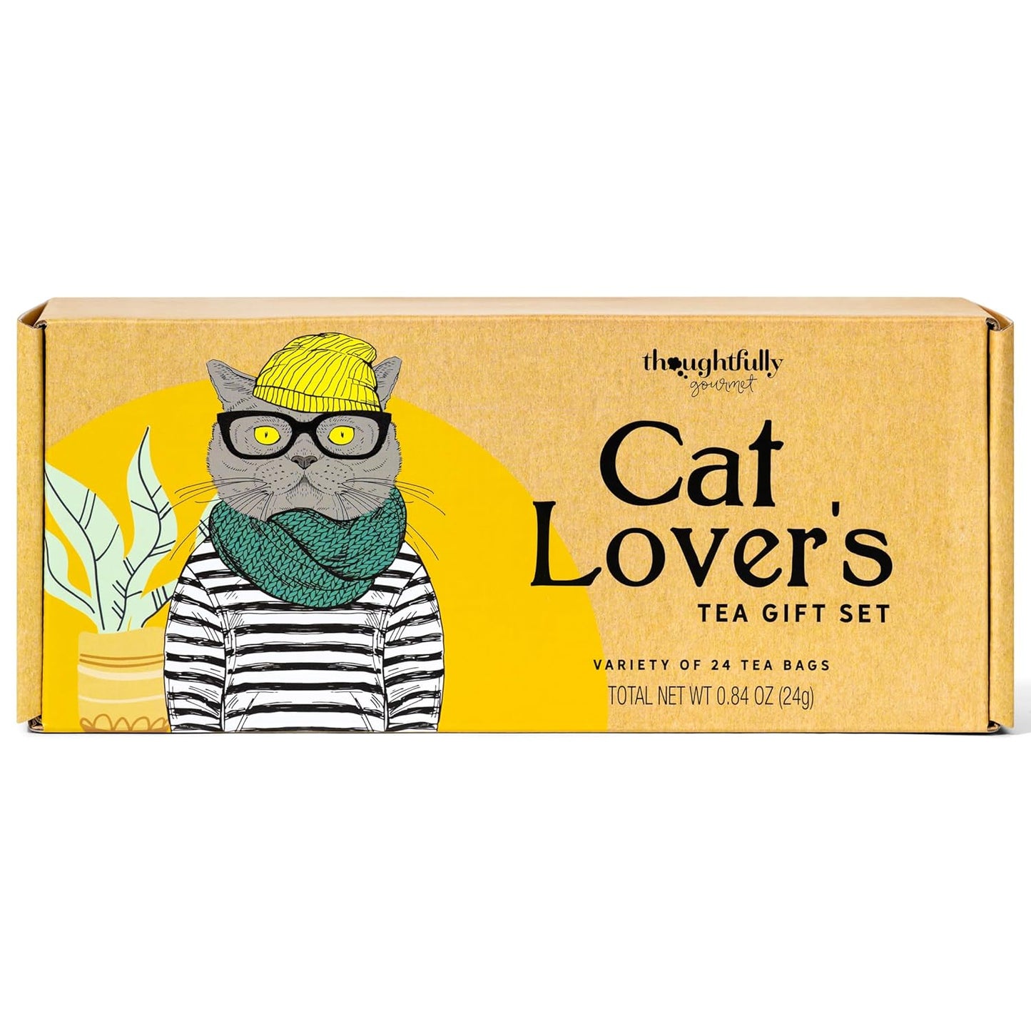 Thoughtfully Gourmet Cat Lover's Tea Gift Set: Includes 24 Teas in 6 Flavors with Stylish Cat Art and Fun Quotes for Cat Moms and Dads, Set of 24