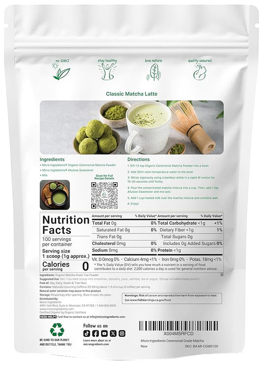 Organic Ceremonial Grade Matcha Powder, 100g | 100 Servings | Premium First Harvest Authentic Japanese Origin | 100% Pure Barista-Grade Sugar-Free Matcha Green Tea For Latte, Beverage & Baking