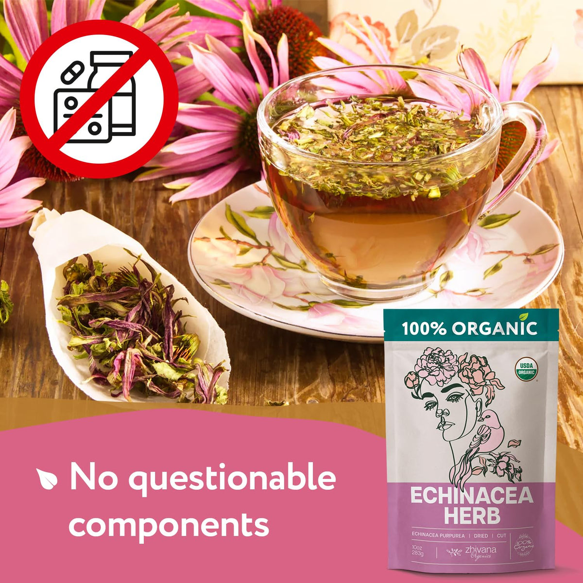 Organic Echinacea Leaf Tea (10oz) - Equinacea Organica - Immune Support Tea
