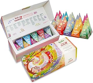 Lazika Tea Sampler with Lovely Presentation Box, 20 Counts, 4 of Each Blend Individually Wrapped, Black, Green and Herbal Tea Variety Gift Set, Premium Collection with Pyramid Infuser Bag, Handcrafted