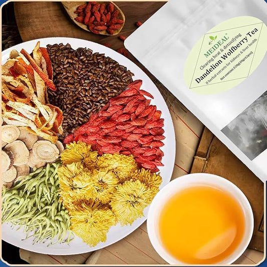 Dandelion Wolfberry Organic Kidney & Liver Health Tea, 8 Herbal Ingredients Blend, Natural Chinese Chrysanthemum Cassia Seed Tea Bags (2 Bags 24 Pcs)
