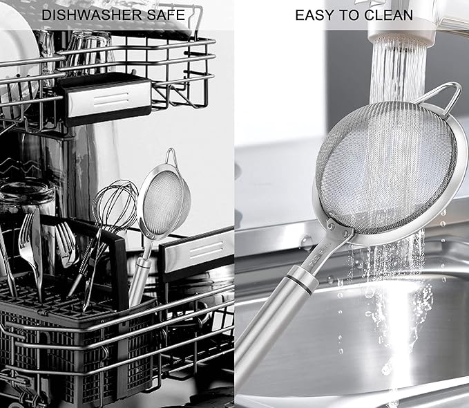 5.5inch 304 Stainless Steel Fine Mesh Strainer for Kitchen, Colander-Skimmer with Handle, Metal Sieves Sifters