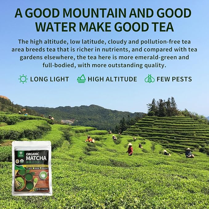 TIAN HU SHAN Organic Matcha Green Tea Powder 4.0oz/114g, Matcha Culinary Grade For Lattes, Cooking, Baking