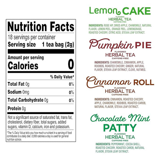 Red Rose Sweet Temptations Dessert Tea Variety Pack Fall Flavors, Zero Sugar, Caffeine-Free Flavored Delicious Beverage Herbal Tea, 18 Count Pack of 4 Fruit Naturally Flavored Black Tea