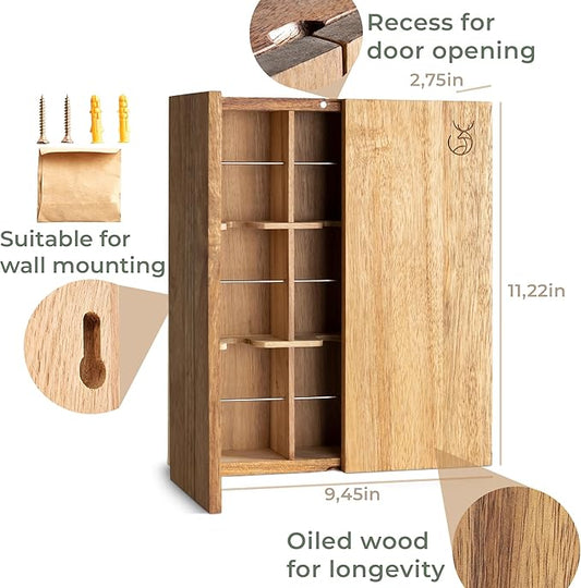 WALDWERK Tea Storage Organizer (9 Compartments) - Tea Organizer Made of Solid Acacia Wood - Tea Box with Wall Mounting Option - Tea Organizer and Storage - Tea Bag Holder - Plastic Free Tea Holder