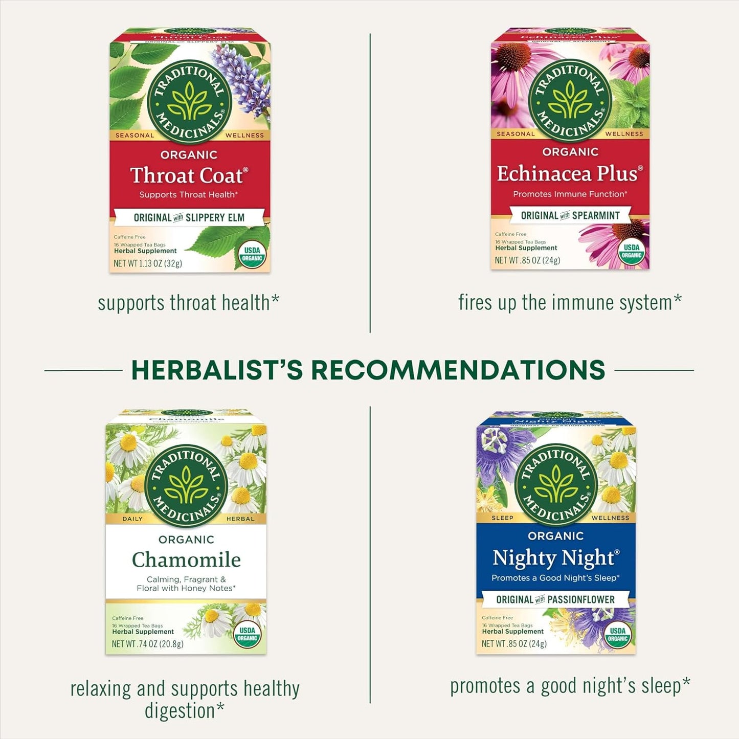 Traditional Medicinals Tea, Organic Herbal Cold Care, Providing Soothing Comfort, 16 Tea Bags