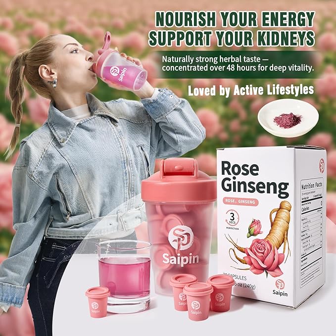 SAIPIN Ginseng Rose Tea – Instant Herbal Kidney Tea for Energy & Beauty | 10 Pack Organic Adaptogen Rose Ginseng for Women & Men | Caffeine-Free, Sugar-Free | Detox.