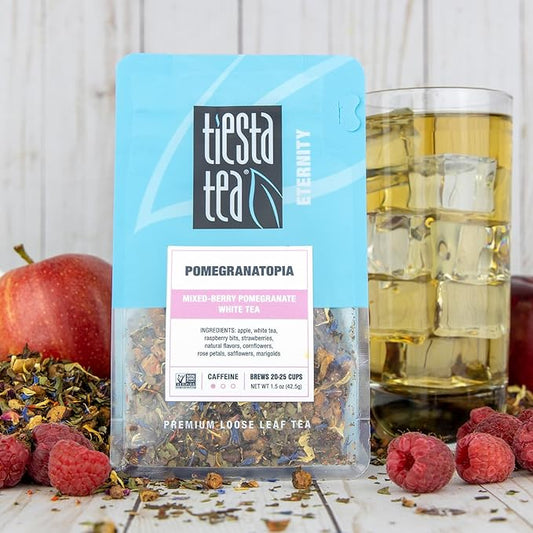 Tiesta Tea Pomegranatopia – Premium Loose Leaf Mixed-Berry Pomegranate White Tea | Low-Caffeine Blend | Hot & Iced | 1.5 Ounce Resealable Pouch | Brews Up to 25 Cups