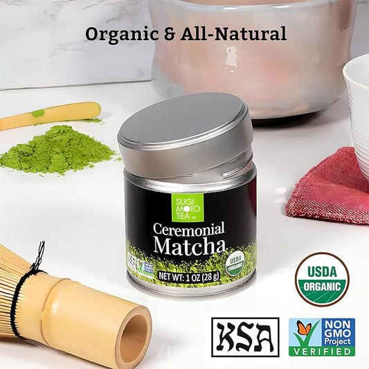 SUGIMOTO TEA Japanese Organic Matcha Powder Ceremonial Grade 1.0 oz (29 g)