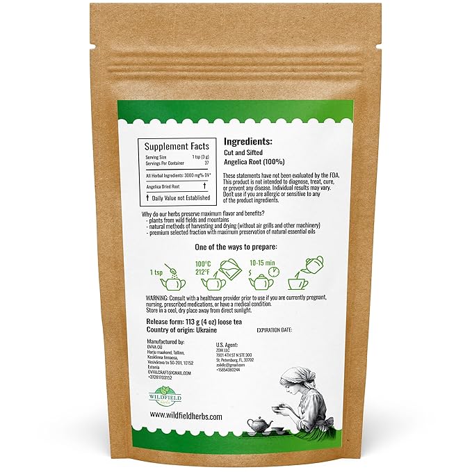 4 oz. Angelica Root Bulk Herb Herbal Tea (Angelica Archangelica) - 113g Herb Tea Raiz De Angelica