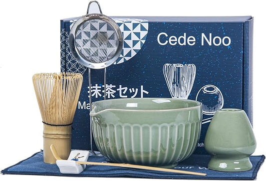 Matcha Whisk Set, Matcha Starter Kit for Tea Ceremony, Ceramic Matcha Bowl with Spout, Bamboo Whisk, Scoop, Ceramic Holders, Stainless Sifter, Towel