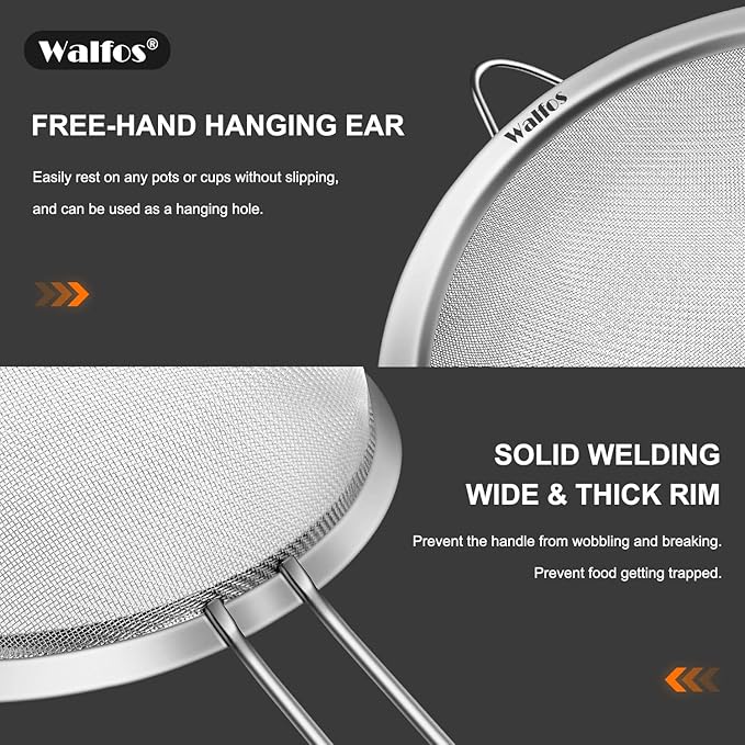 Walfos Small Fine Mesh Strainer for Cocktail & Tea, Mini Stainless Steel Sieve with Handle, 3.15 Inch Metal Strainers for Juicing, Coffee, Drinks
