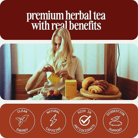 Kura Klub Yerba Mate Energy Glow Tea – Premium Energy Herbal Tea with Guarana, Ginger & Peppermint for Digestion, Gut Health & Satiety – Jitter-Free, No Crash – 3-in-1 Wellness Blend – Caffeine Alternative, No Microplastics – 14 Premium Teabags