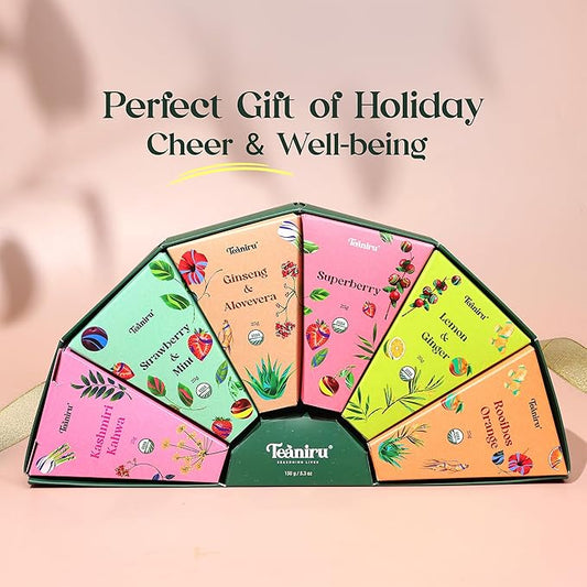 Teaniru, Fruit & Herb Tea Assortment - Pack of 20 | 6 Exotic Flavors x 25 g | Tea Gift Box for Family, Friends & Employees | Bulk Gifts for Corporates & Clients | Thanks Giving