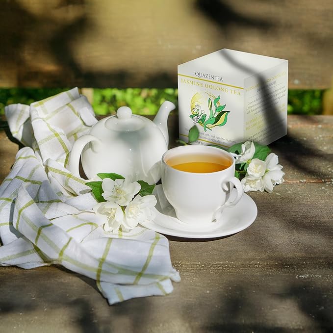 QuaZenTea Jasmine Premium Oolong Tea Loose Leaf 3.5oz (100g) - High Mountain Vietnamese Green Oolong - Pure Hand-Sorted for Smooth, Non-Bitter Taste & Rich Aroma
