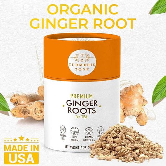 Turmeric Zone Ginger Root for Tea - Decaf Herbal Tea - 100% Organic Premium Ginger Root - 3.25 oz