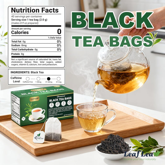 LeafLea Black Tea Bags, Strong Full-Bodied Black Tea Leaves, 40 Count | Bold, Naturally Caffeinated Morning Brew with Smooth Malty Finish; Sugar-Free, Vegan; Individually Foil-Wrapped